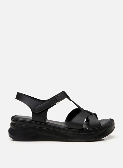 Kadın Siyah Comfort Düz Sandalet - Görsel 4