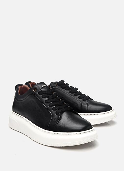 Erkek Deri Siyah Hafif Tabanlı Spor Ayakkabı - Görsel 3