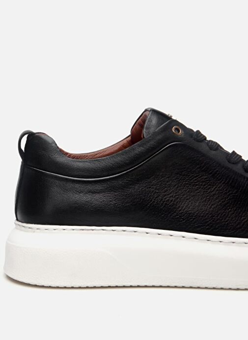 Erkek Deri Siyah Hafif Tabanlı Spor Ayakkabı - Görsel 5