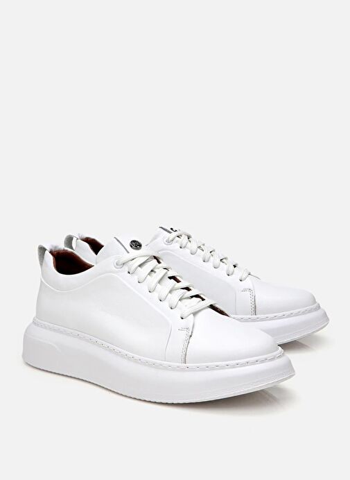 Erkek Deri Beyaz Hafif Tabanlı Spor Ayakkabı - Görsel 3