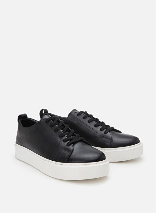 Erkek Deri Siyah Hafif Tabanlı Spor Ayakkabı - Görsel 5