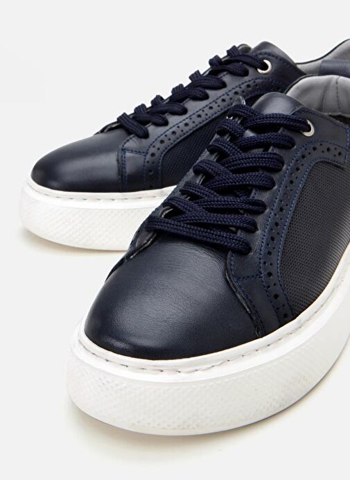 Erkek Deri Lacivert Hafif Tabanlı Spor Ayakkabı - Görsel 4