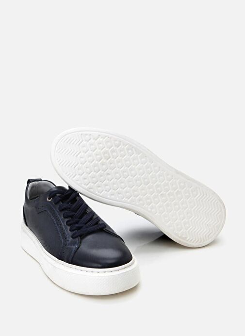 Erkek Deri Lacivert Hafif Tabanlı Spor Ayakkabı - Görsel 8