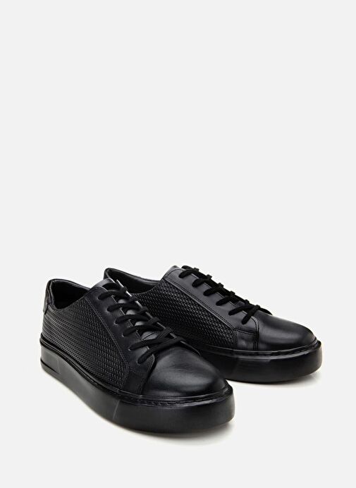 Erkek Deri Siyah Hafif Tabanlı Spor Ayakkabı - Görsel 5