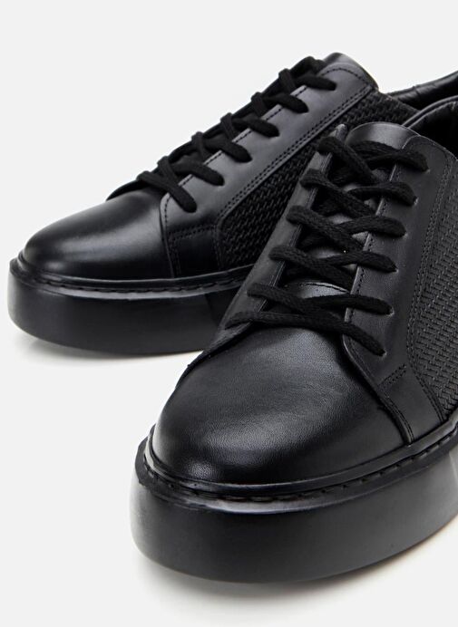 Erkek Deri Siyah Hafif Tabanlı Spor Ayakkabı - Görsel 7