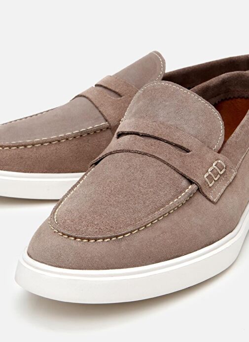 Erkek Süet Deri Bej Hafif Tabanlı Günlük Loafer - Görsel 4