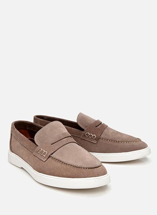 Erkek Süet Deri Bej Hafif Tabanlı Günlük Loafer - Görsel 3