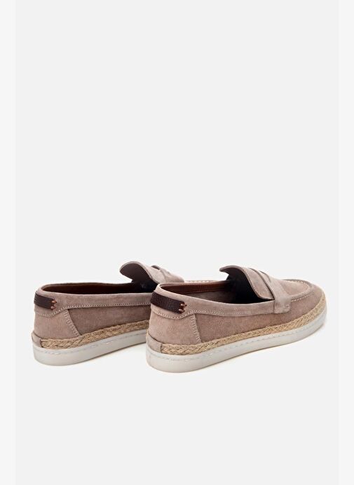 Erkek Süet Deri Bej Hasır Detaylı Günlük Loafer - Görsel 6