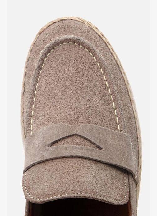 Erkek Süet Deri Bej Hasır Detaylı Günlük Loafer - Görsel 5