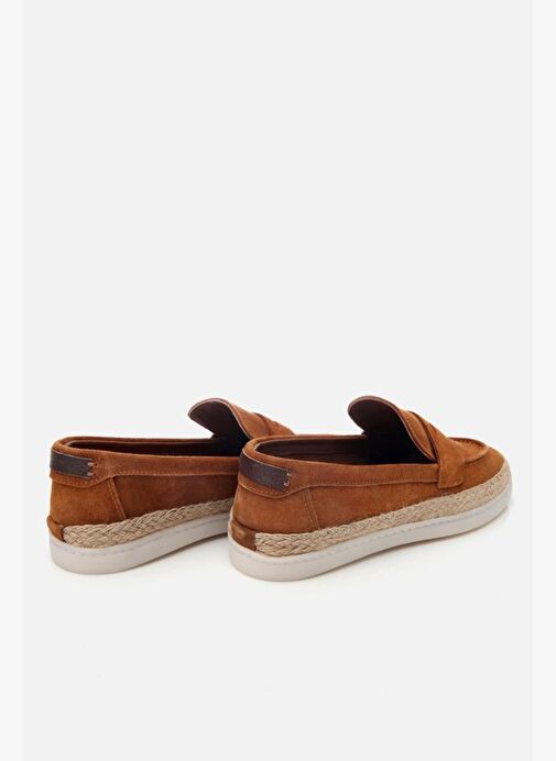 Erkek Süet Deri Taba Hasır Detaylı Günlük Loafer - Görsel 6