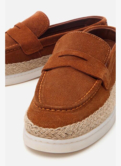 Erkek Süet Deri Taba Hasır Detaylı Günlük Loafer - Görsel 4