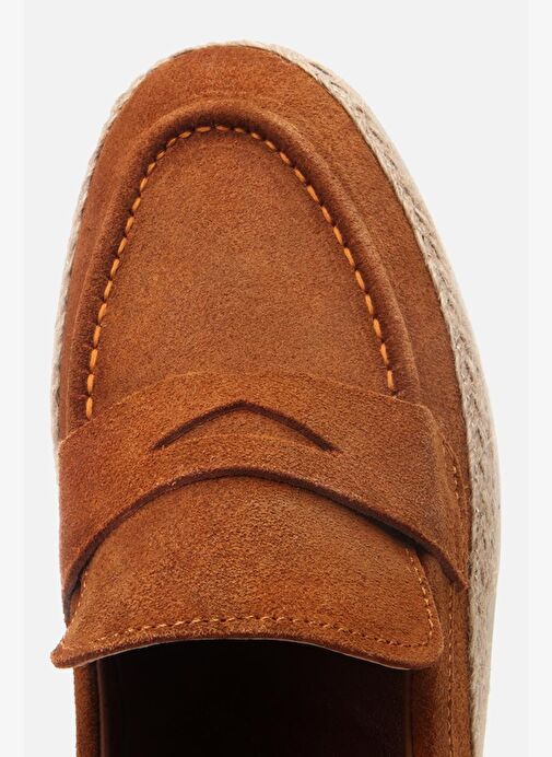 Erkek Süet Deri Taba Hasır Detaylı Günlük Loafer - Görsel 5