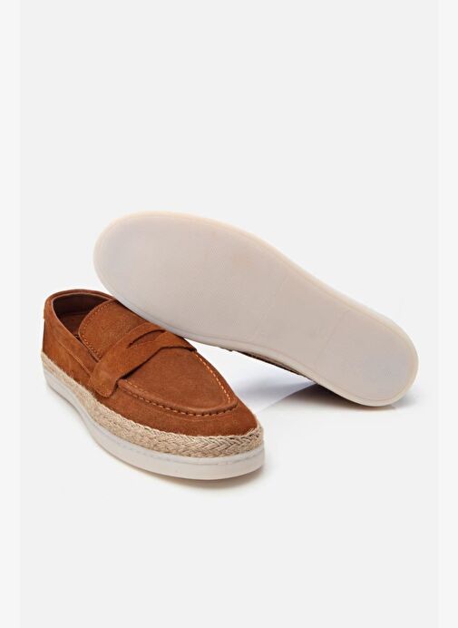 Erkek Süet Deri Taba Hasır Detaylı Günlük Loafer - Görsel 7