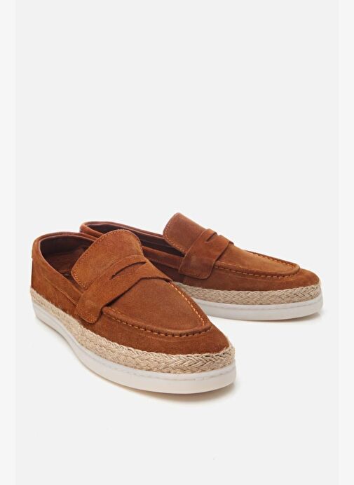 Erkek Süet Deri Taba Hasır Detaylı Günlük Loafer - Görsel 3