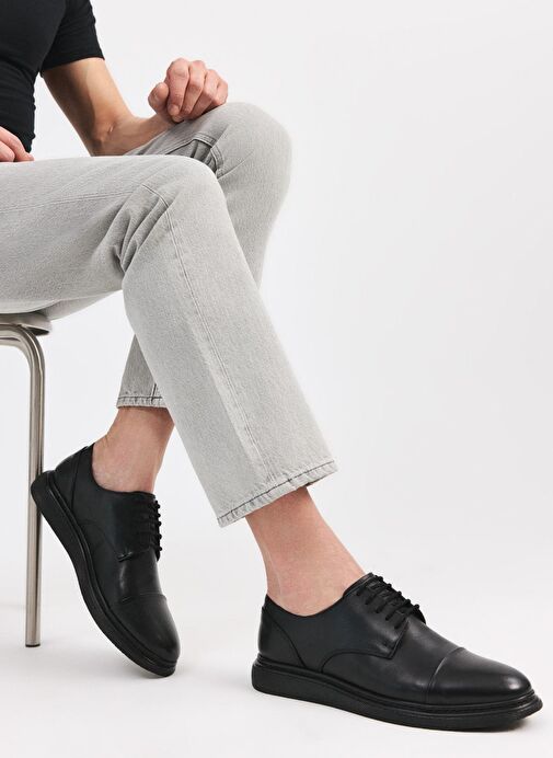 Erkek Deri Siyah Hafif Tabanlı Klasik Ayakkabı - Görsel 3