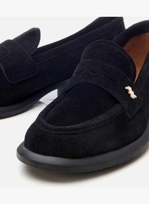Kadın Süet Deri Siyah Esnek Tabanlı Klasik Loafer - Görsel 4