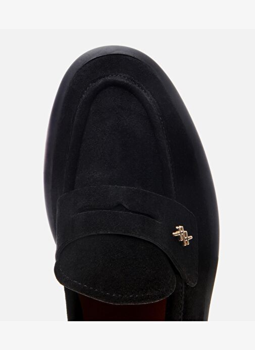 Kadın Süet Deri Siyah Esnek Tabanlı Klasik Loafer - Görsel 5