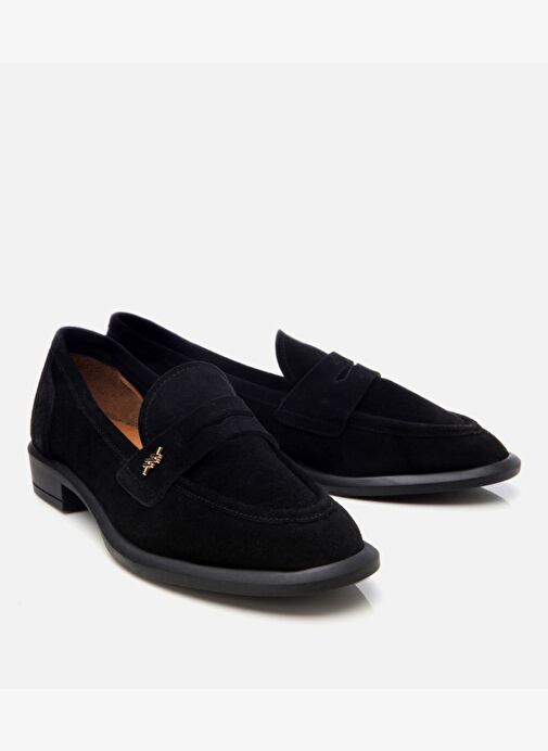 Kadın Süet Deri Siyah Esnek Tabanlı Klasik Loafer - Görsel 3