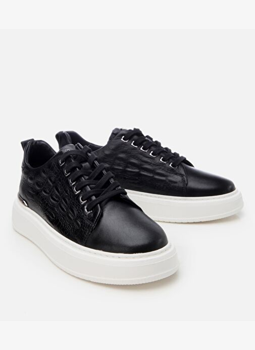 Erkek Deri Siyah Ultra Hafif Tabanlı Spor Ayakkabı - Görsel 3