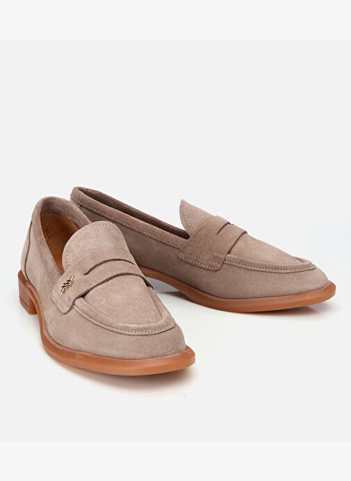 Kadın Süet Deri Vizon Esnek Tabanlı Klasik Loafer - Görsel 3