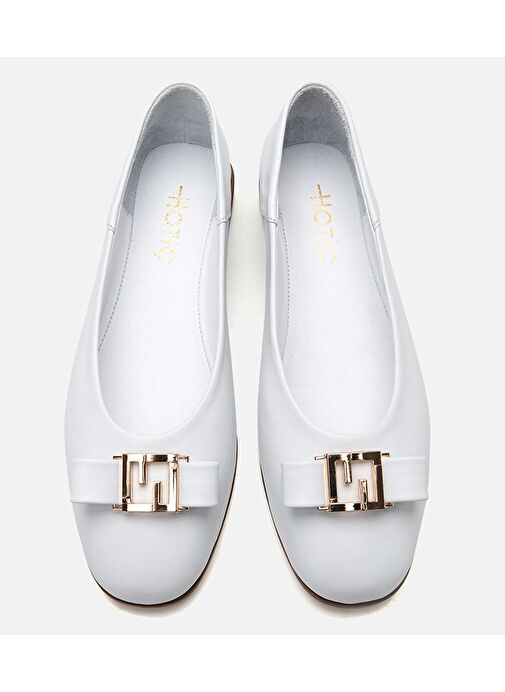 Kadın Deri Beyaz Tokalı Babet - Görsel 8