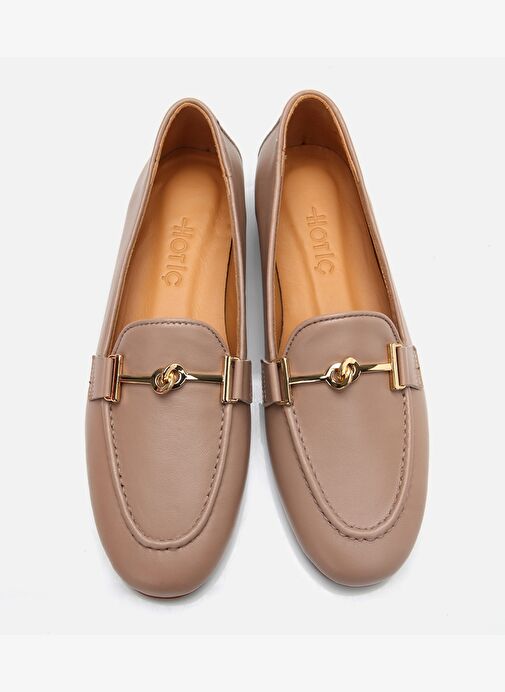 Kadın Deri Bej Tokalı Klasik Loafer - Görsel 5