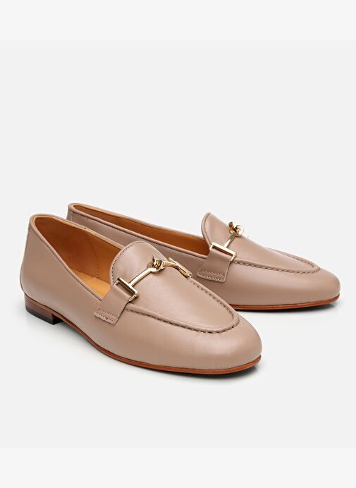 Kadın Deri Bej Tokalı Klasik Loafer - Görsel 3