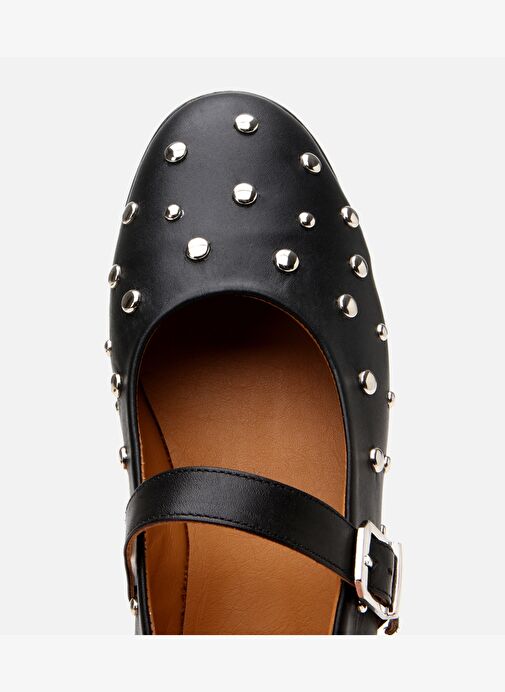 Kadın Deri Siyah Taşlı Babet - Görsel 5