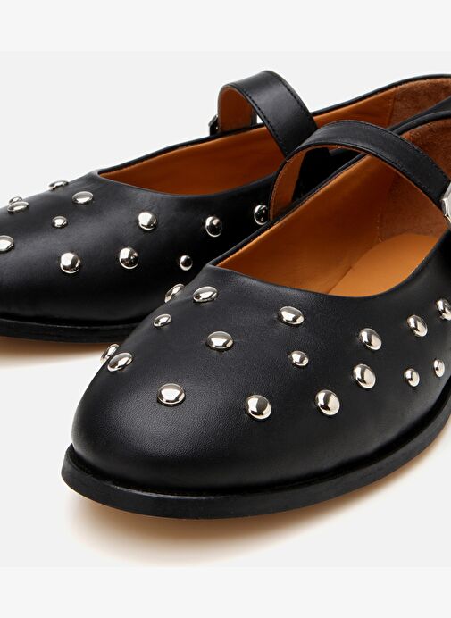 Kadın Deri Siyah Taşlı Babet - Görsel 4