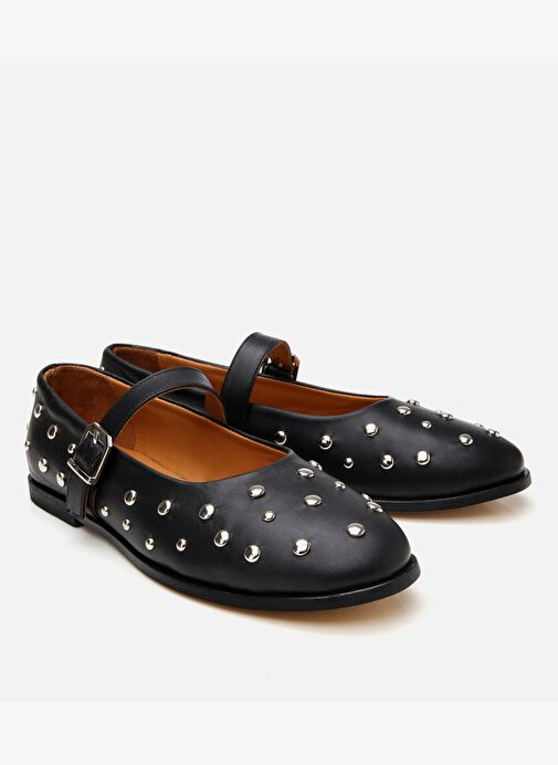 Kadın Deri Siyah Taşlı Babet - Görsel 3