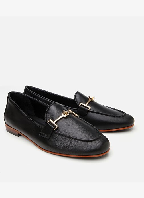 Kadın Deri Siyah Tokalı Klasik Loafer - Görsel 3