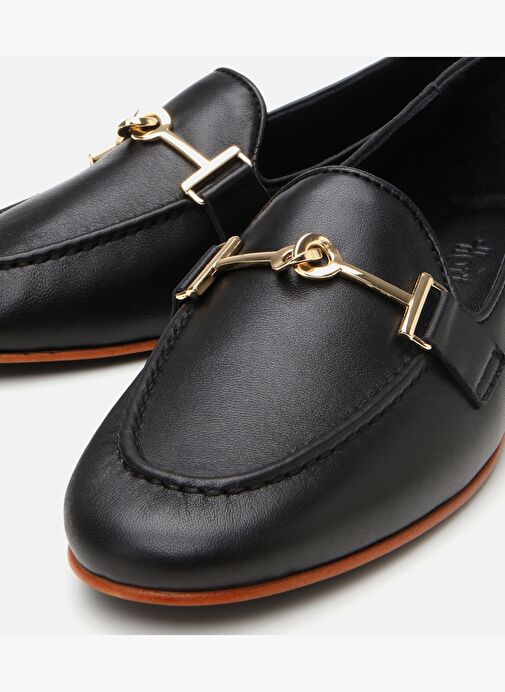 Kadın Deri Siyah Tokalı Klasik Loafer - Görsel 4