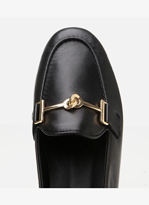 Kadın Deri Siyah Tokalı Klasik Loafer - Görsel 5