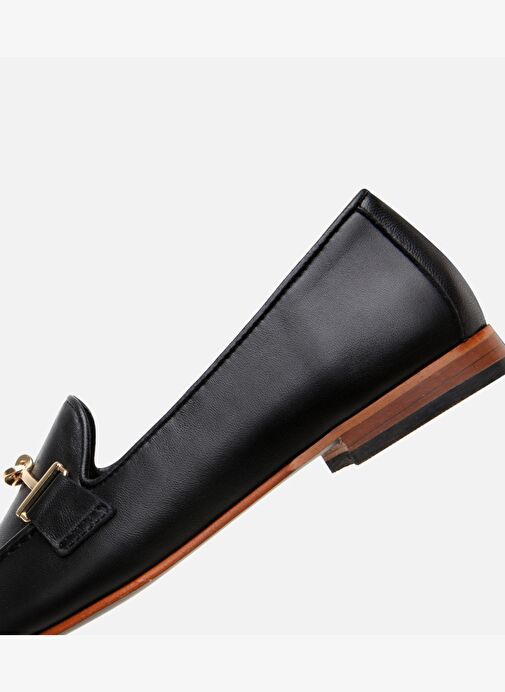 Kadın Deri Siyah Tokalı Klasik Loafer - Görsel 6