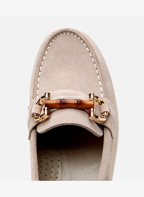 Kadın Süet Deri Bej Tokalı Günlük Loafer - Görsel 5