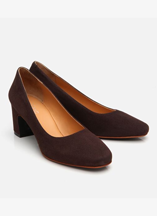 Kadın Süet Deri Kahverengi Rahat Kalın Topuklu Ayakkabı - Görsel 3