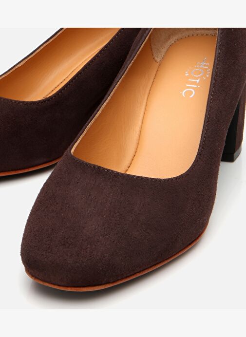 Kadın Süet Deri Kahverengi Rahat Kalın Topuklu Ayakkabı - Görsel 4