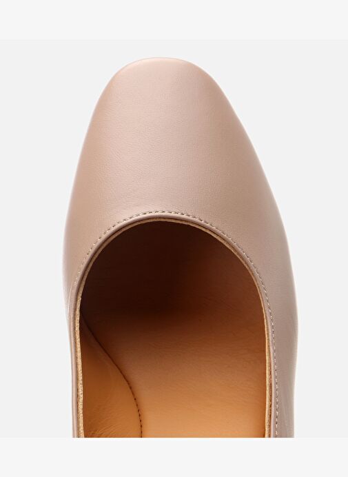 Kadın Deri Bej Rahat Kalın Topuklu Ayakkabı - Görsel 5