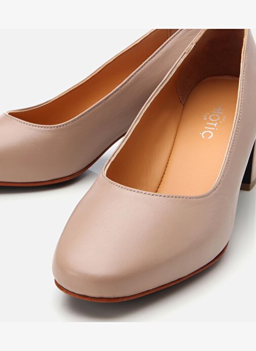 Kadın Deri Bej Rahat Kalın Topuklu Ayakkabı - Görsel 4