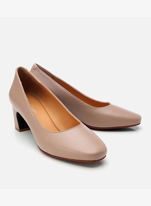 Kadın Deri Bej Rahat Kalın Topuklu Ayakkabı - Görsel 3