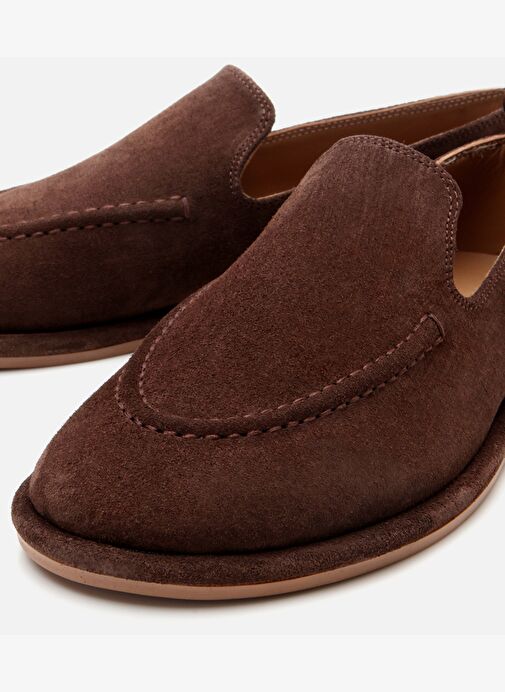 Kadın Süet Deri Kahverengi Günlük Loafer - Görsel 4