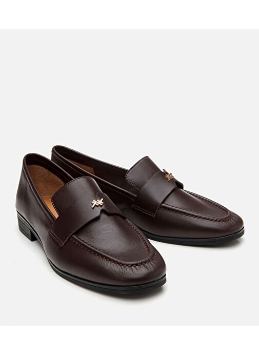 Kadın Deri Kahverengi Logo Detaylı Loafer - Görsel 3