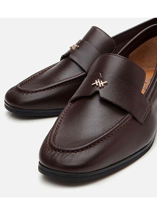 Kadın Deri Kahverengi Logo Detaylı Loafer - Görsel 4