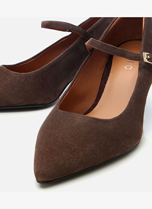 Kadın Süet Deri Kahverengi Mary Jane Stiletto - Görsel 4