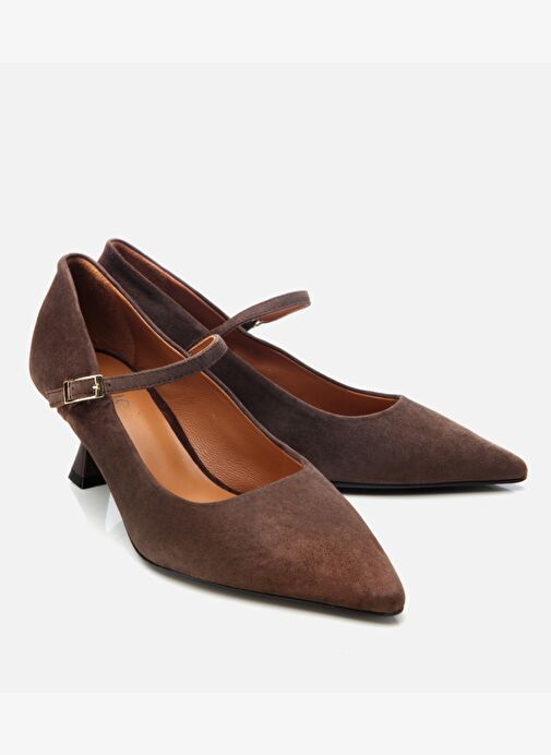 Kadın Süet Deri Kahverengi Mary Jane Stiletto - Görsel 3