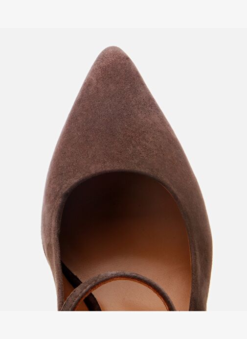 Kadın Süet Deri Kahverengi Mary Jane Stiletto - Görsel 5