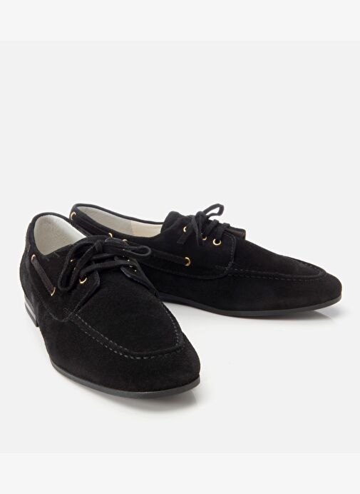 Kadın Süet Deri Siyah Bağcık Detaylı Günlük Loafer - Görsel 3