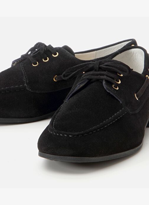 Kadın Süet Deri Siyah Bağcık Detaylı Günlük Loafer - Görsel 4