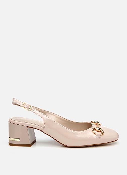 Kadın Rugan Bej Tokalı Arkası Açık Topuklu Ayakkabı - Görsel 4