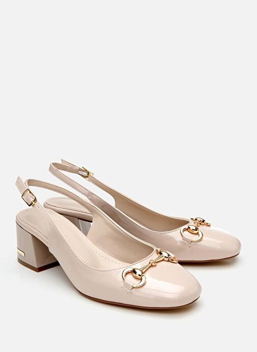 Kadın Rugan Bej Tokalı Arkası Açık Topuklu Ayakkabı - Görsel 5